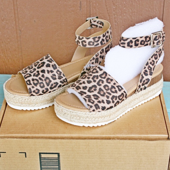 SODA Topic Flatform Sandals Espadrille Oat Cheetah - Picture 2 of 6